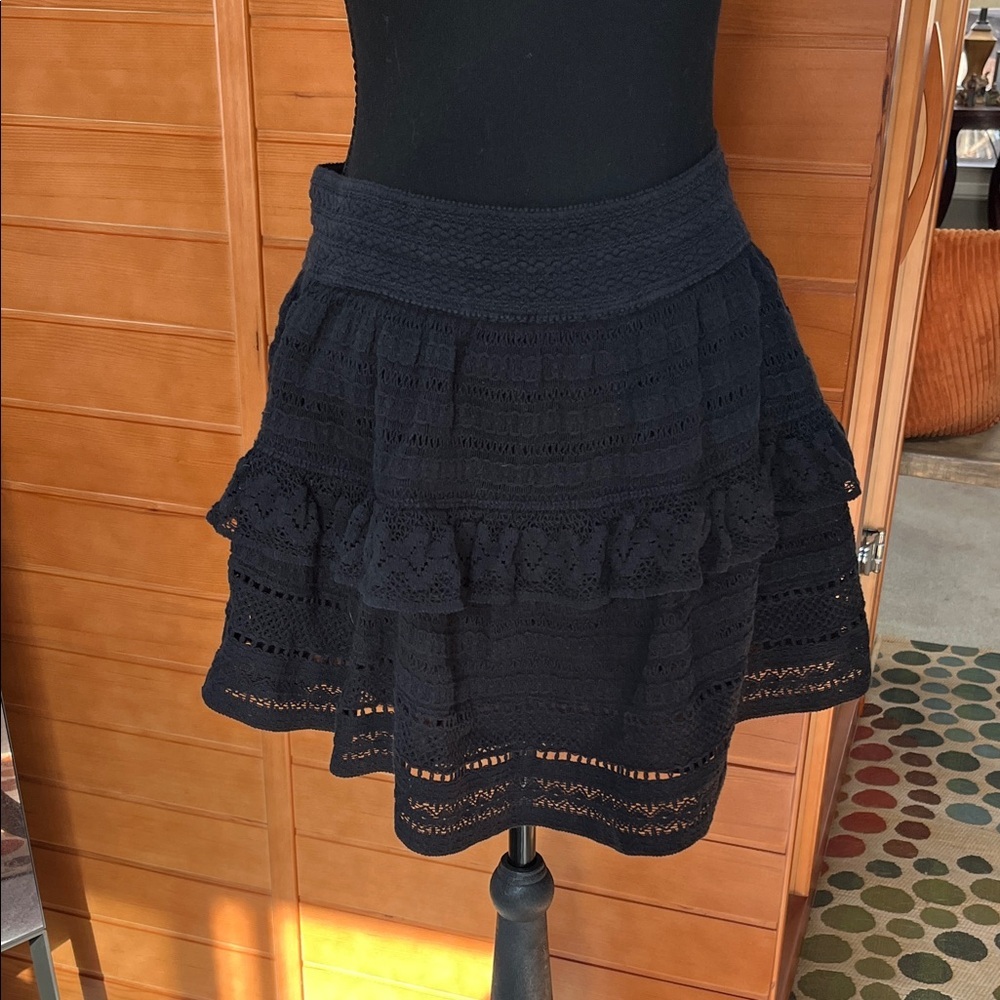 NWT Aerie Black Cotton Crochet Mini Tiered Skater Skirt